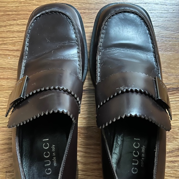 Vintage Gucci square toe leather loafters women’s size 7B Italy - Picture 10 of 14